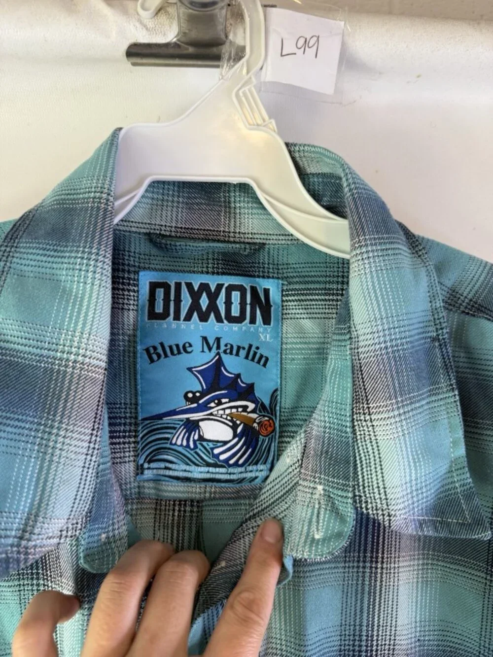DIXXON Blue Marlin Plaid Flannel Pocket Button Shirt - Picture 8 of 11